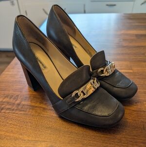 Karl Lagerfeld Brown Heels with Gold Chain Detail